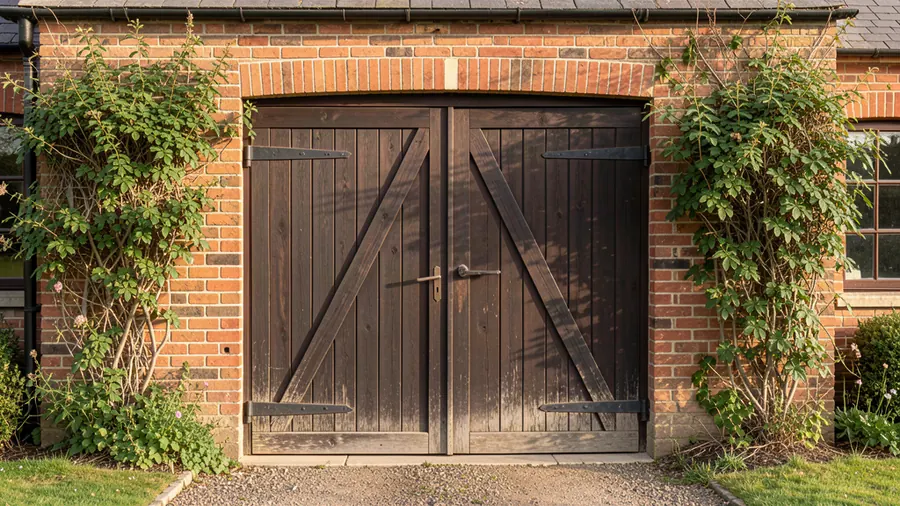 A timber up and over garage door on a Stockport home: the classic one-piece style